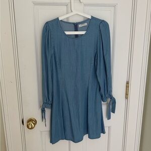 Zara Chambray Blue Long-Sleeve Mini Dress
